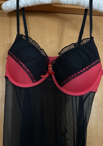 Black mesh red lace - mesh,