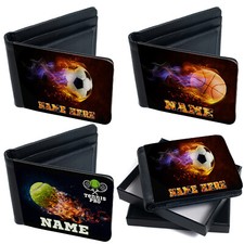 Personalised Sports Wallet Bi Fold Card Holder Boys Custom Text Birthday Gift