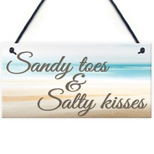 Sandy Toes & Salty Kisses Nautical Seaside Theme Hanging Plaque Bathroom Sign