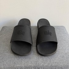 FITFLOP IQUSHION Mens Pool Slides Rubber Slippers - Black - UK 11.5