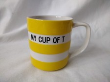 T G Green Cornishware Mug Cup White Yellow Stripe Ceramic MY CUP OF T - 9cm