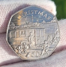 Isle Of Man Christmas Fifty Pence 50p Coin  1989 AA mm Trolley Bus Uncirculated 