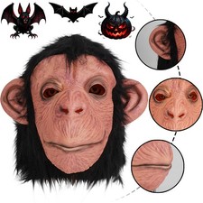 Monkey Mask Latex Full Head Animal Funny Chimp Mask for Halloween Costume Party
