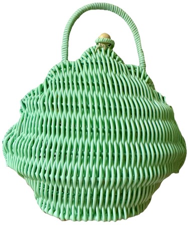 Green rattan purse - rattan, handbag