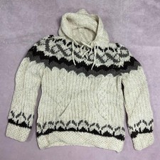 Vintage Knitted Hoodie Abstract Patterned Chunky Knit Sweater Women's Small
