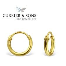 14ct Gold-Plated 925 Sterling Silver Small 8mm Hoop Sleeper Earrings (Pair)