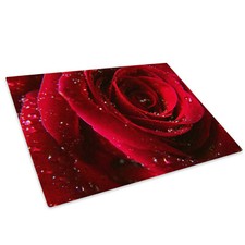 Red Rose Rain Drops Glass Chopping Board Kitchen Worktop Saver Protector