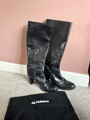 Jil sander black leather knee - jil,