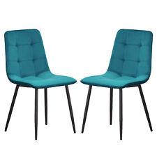 Set of 2 Velvet Fabric Check Dining Chair with Highback Seat and Black Metal leg