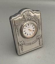 CARR'S OF SHEFFIELD LTD SILVER FRONT MINIATURE EASEL BACK DESK CLOCK c1994 BOWS