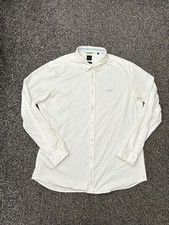 Hugo Boss Men’s Biado_R Long Sleeve Shirt White Regular Fit Stretch XXL 2XL