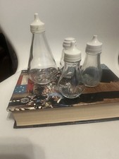White Plastic Tops Glass Vinegar 2 Salt /one Pepper Shakers 