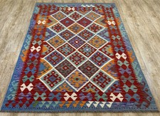 Genuine Vintage Hand Woven Afghan/Turkish Kilim Aztec Wool Rug, Size 207X150 CM