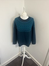 Seasalt Jumper Womens Size UK 14 Teal Fair Isle Wool Blend Camber Rocks Knit