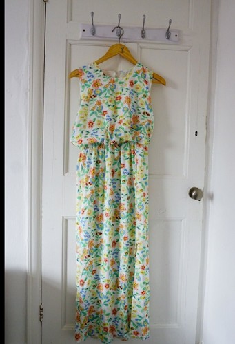 Floral white green midi dress - floral,