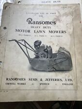 Ransomes Heavy Duty Motor Lawn Mower  Mk9, 11, & 6 -24inch -36”Parts List