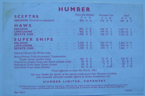 Humber sceptre hawk super - sceptre,