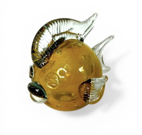 Hand blown glass art puffer - glass,