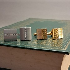Silver and Gold tone cufflinks, Bundle, CZ crystal, geometric design, LL-293