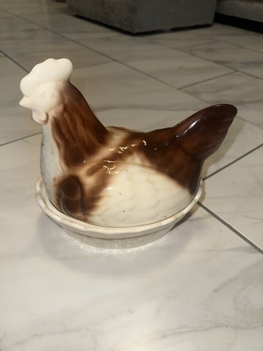 Vintage ceramic brownretro hen - vintage,