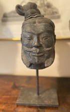 Terracotta Chinese Army Warrior Head Bust Vintage 31cm Mounted