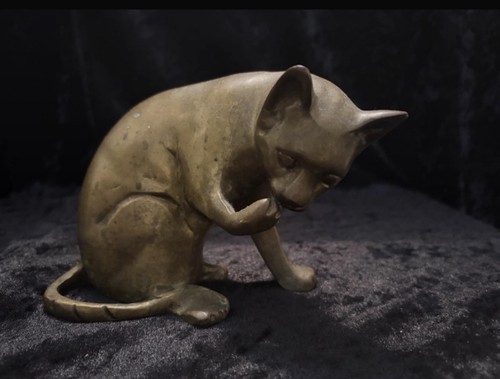 Vintage brass ornaments cat - ornaments,