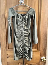 Missguided olive khaki green long sleeve mini ribbed dress ruched 10 BNWOT 
