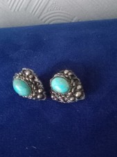Pair Of Vintage, Silver Tone Clip On Earrings Set With Pale Blue Stones