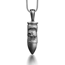 925K Sterling Silver Skull on bullet goth with  Necklace unique handmade