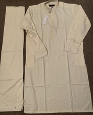 MENS SHALWAR KAMEEZ CREAM SUIT KURTA PLAIN PARTY OCCASION WEAR SIZE SMALL