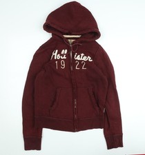 Hollister Men Red Full Zip Hoodie S Classic Logo Fleece Sweatshirt