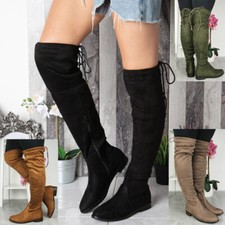 Thigh High Boots Ladies Shoes Over The Knee Tie Up Comfy Casual Zip Womens Sizes