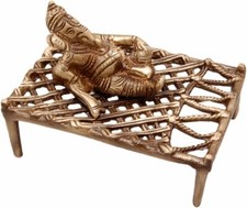 Ganesha On Charpai Design Brass Showpiece Home Decor Gift Item