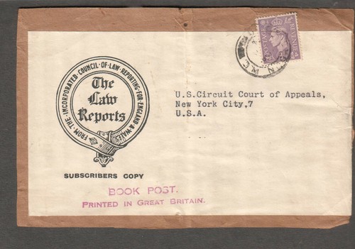 England 1951 book post cover - england,
