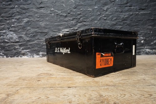 Vintage metal travel trunk - vintage,