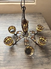 Unique Bohemian Chandelier Hand beaded Iron Tea Votive candle holder 13”