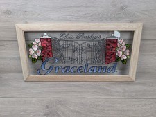 Rare Graceland Gates Elvis Presley Stained Glass Framed Window Panel 22.5"x11.5"