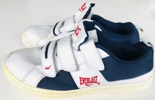 Everlast Classic White Navy Blue Leather Trainers UK 5 Padded 3 Strap Skate