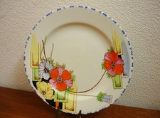 PARROT & CO BURSLEM  ART DECO 9" DISPLAY / CABINET PLATE BRIGHT COLOURS HP