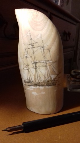 Scrimshaw style wooden - scrimshaw, tooth