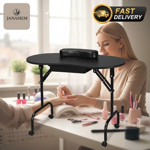 Foldable black manicure table - black,
