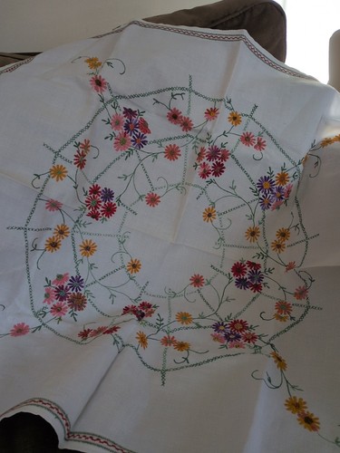 Vintage embroidered tablecloth - embroidered,