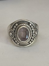 Sterling Silver And Amethyst Set Medieval Style Ring Size S