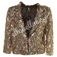 TOPSHOP Gold Silver Trophy Sequin Embellished Sparkly Art Deco Crop Blazer UK6 8