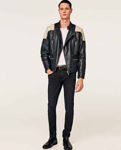 Zara man navy contrast faux - zara,