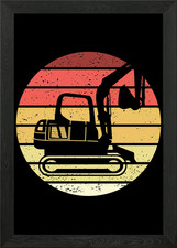Excavator Retro Vintage Framed