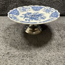 Rare Vintage Ridgway Blue Hand Engravings Windsor Cake Display Plate Stand