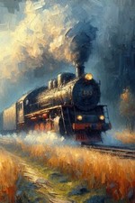 STEAM TRAIN MINIATURE PRINT FROM OIL PAINTING 4X6 INCH UNFRAMED