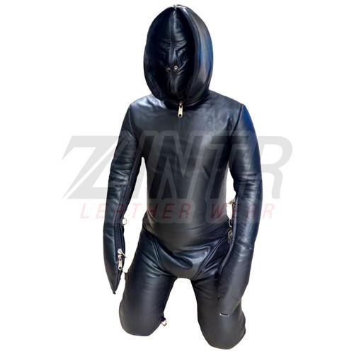 Padded leather bondage catsuit - padded,