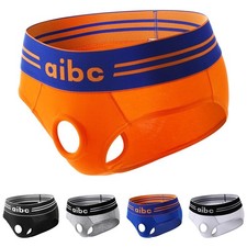 Male Mens Underwear Black White Gray Orange Blue Cotton Front Open Hole